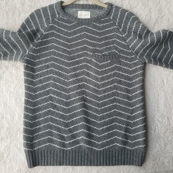 Saturdays Surf NYC Sweater Men's XS Keith Zig Zag Crewneck Wool Blend Retro 80s - Picture 2 of 6